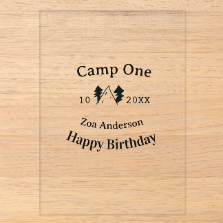 Camp one happy birthday name date campingadventure acryleinladungen