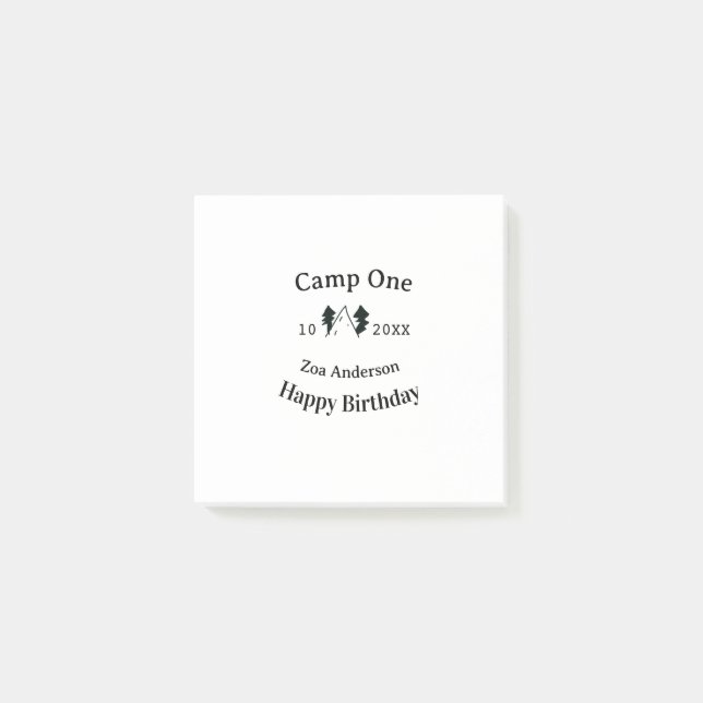Camp one happy birthday name date campingadventure post-it klebezettel (Vorderseite)