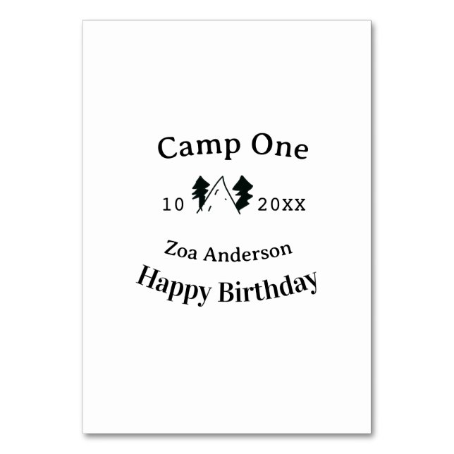 Camp one happy birthday name date campingadventure tischnummer (Vorderseite)