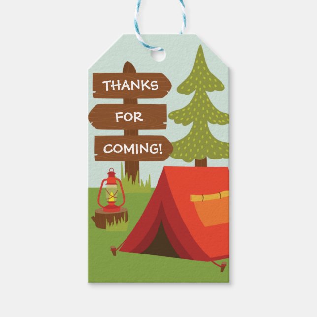 Camp Out Birthdy Gastgeschenk Geschenkanhänger (Vorderseite)
