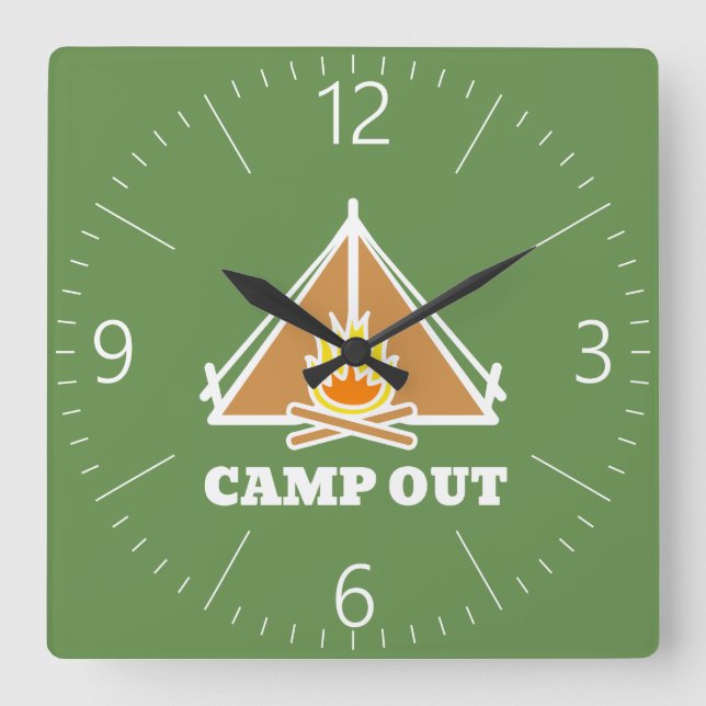 Camp out quadratische wanduhr (Vorderseite)