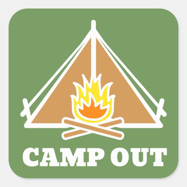 Camp out quadratischer aufkleber (Vorderseite)
