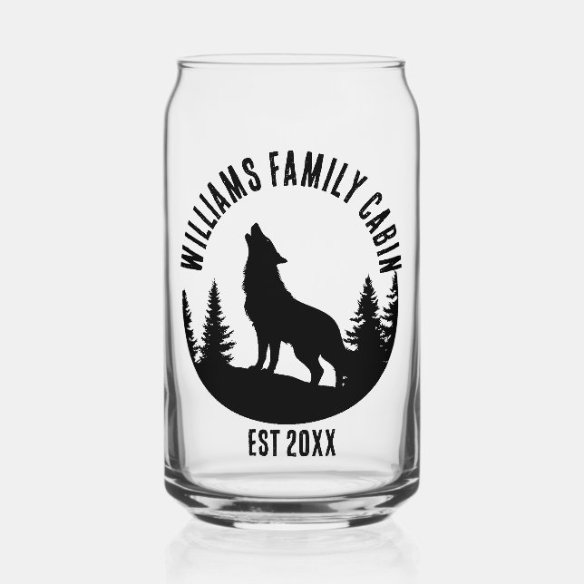Camp Outdoor Wolf Personalisierter Familienname Dosenglas (Vorderseite)