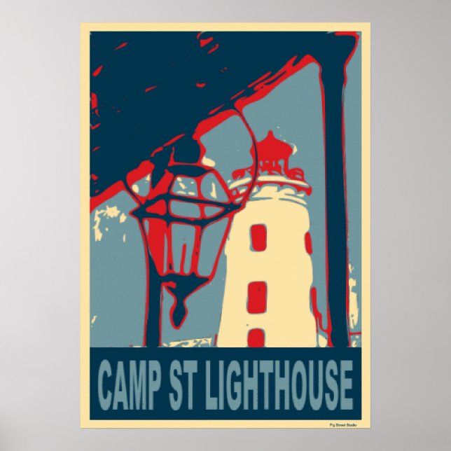 Camp St Lighthouse in Blau und Rot. Poster (Vorne)