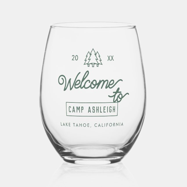 Camp Theme Junggeselinnen-Abschied Custom Weinglas Ohne Stiel (Vorderseite)