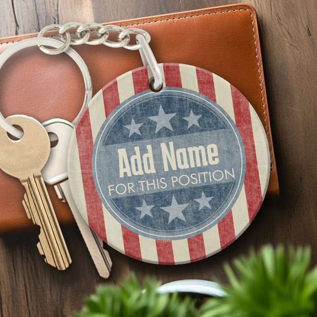 Campagne politique - étoiles vintages et rayures (Personalized Keychain - custom campaign gear)