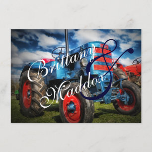 Campagne Tracteur Blue Wedding Invitations