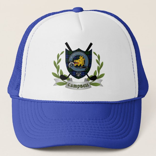 Campbell Clan Abzeichen & Tartan Golf Truckerkappe (Vorderseite)
