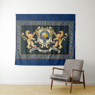 Campbell Clan Abzeichen & Tartan mit Löwen Tapeste Wandteppich