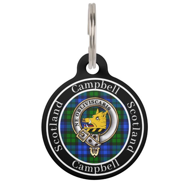 Campbell Clan Abzeichen & Tartan Personalisiert Haustiermarke (Vorderseite)