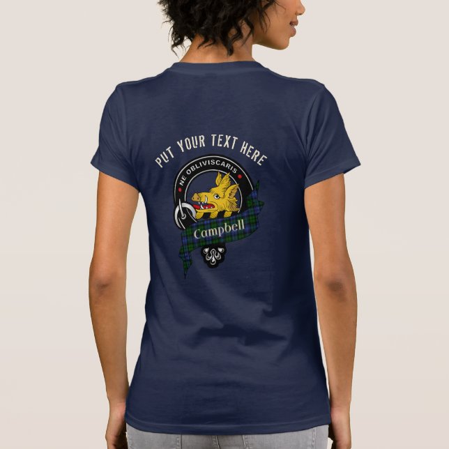 Campbell Clan Abzeichen & Tartan Personalisiert T-Shirt (Rückseite)