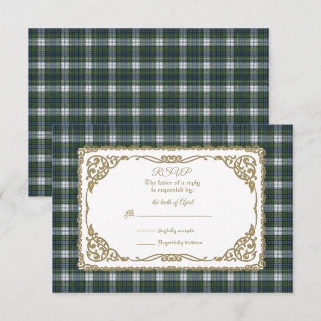 Campbell Dress Ancient Tartan mit Goldrahmen RSVP Karte (Vorne/Hinten)