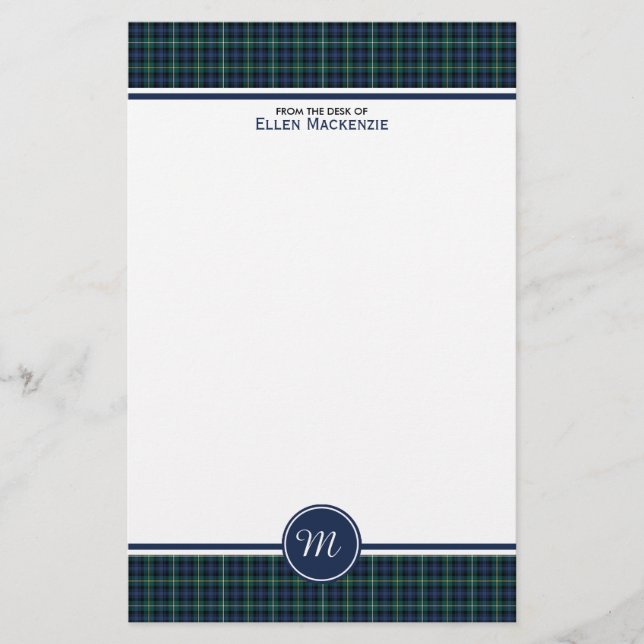 Campbell Familie Tartan Navy Kariertes Monogramm Briefpapier (Vorderseite)