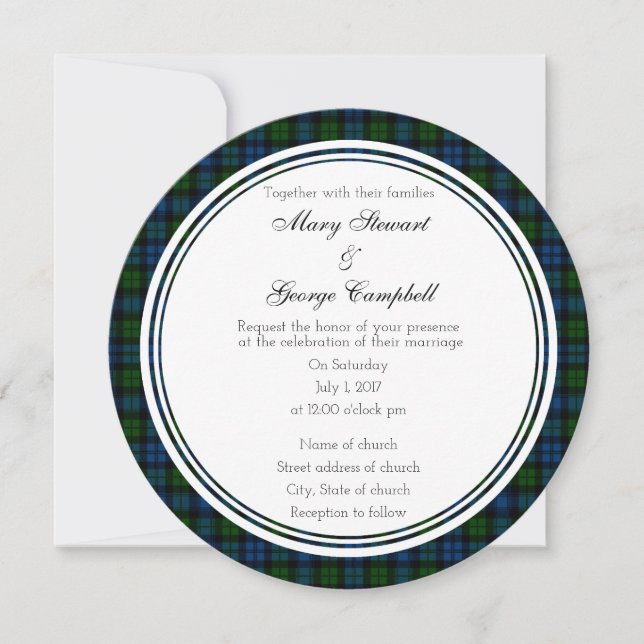 Campbell Scottish Wedding Round Einladung (Vorderseite)