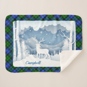 Campbell Tartan mit Hirsch in Winterlandschaft  Sherpadecke