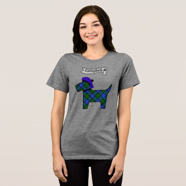 Campbell Tartan Scottie Dog Personalized Tri-Blend Shirt (Vorderseite voll)