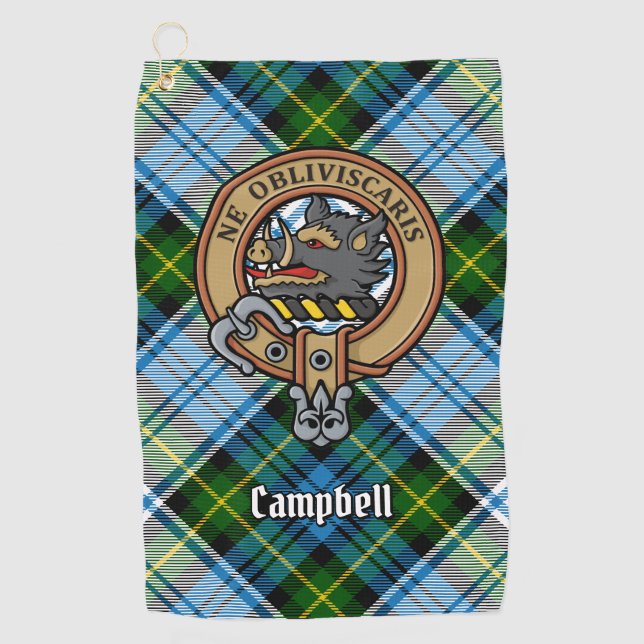 Campbell Wappen über Dress Tartan Golfhandtuch (Vorderseite)