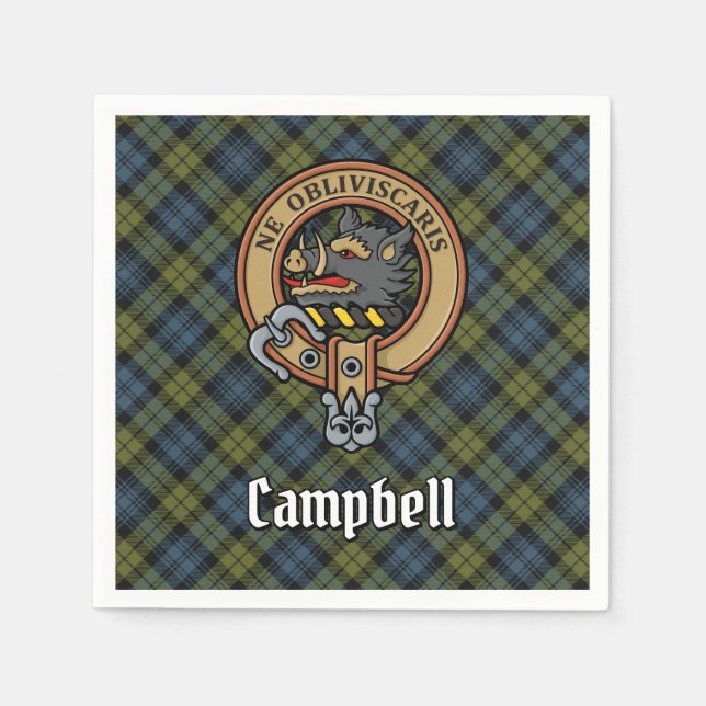 Campbell Wappen über Tartan Serviette (Vorderseite)