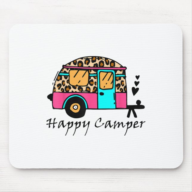 Camper Happy Summer Camp Camping Leopard Funny Gla Mousepad (Vorne)