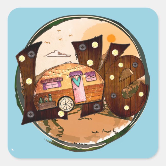 Camper Liebe - Reise Quadratischer Aufkleber (Vorderseite)