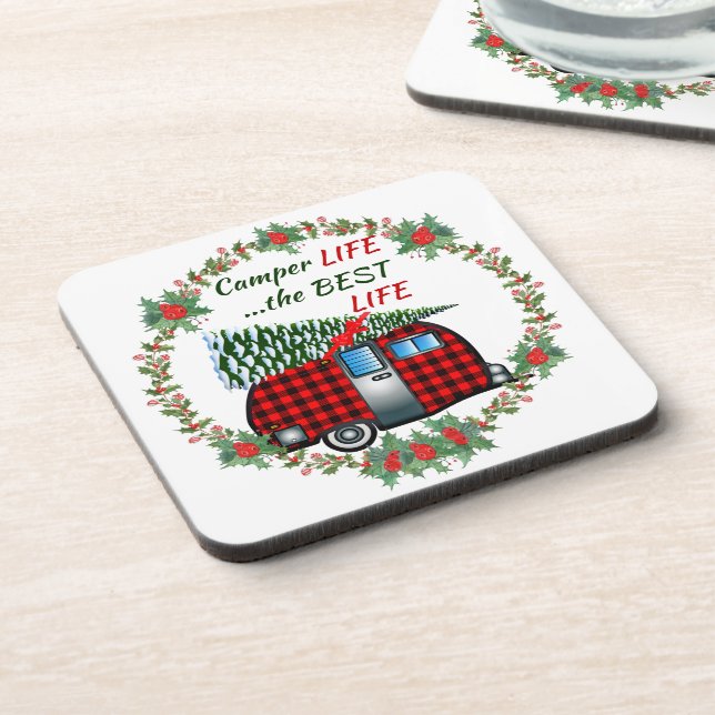 Camper Life Best Life Retro Weihnachten Getränkeuntersetzer (Linke Seite)
