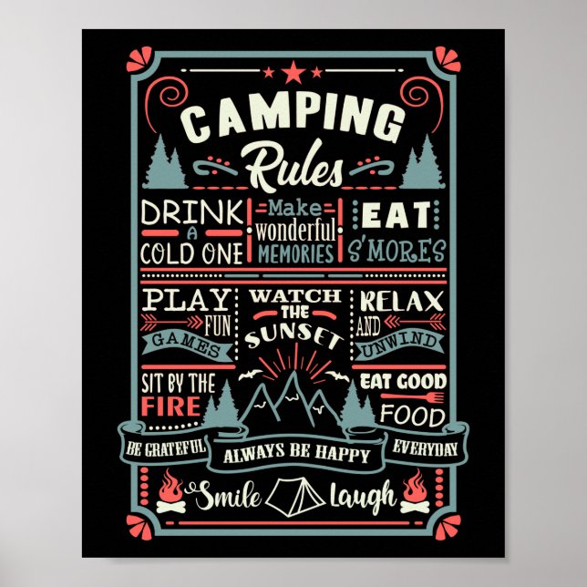 Camper Outdoor Zelt Camping Regeln Poster (Vorne)