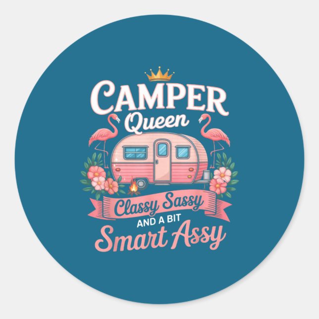 Camper Queen Cly Sy Smart Y Camng Rv Women  Runder Aufkleber (Vorderseite)