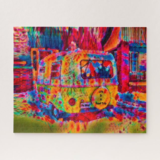 Camper Retro Hippie buntes Leben ist eine Reise (Horizontal)