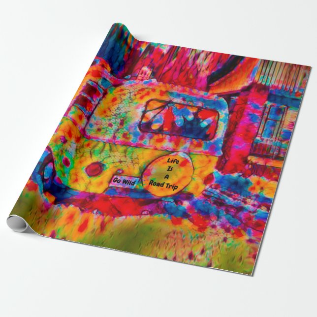 Camper Retro Hippie buntes Leben ist eine Reise Geschenkpapier (Ungerollt)