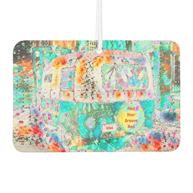 Camper Retro Hippie Groove und Vibe Pop Art Autolufterfrischer (Vorderseite)