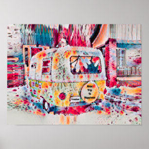 Camper Retro Hippie Road Reise zum Glück Freiheit Poster