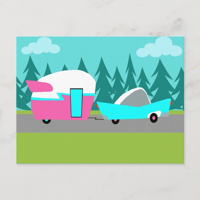 Camper Rétro / Remorque et carte postale (Devant)