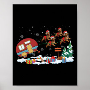 Camper Van Dackel Dog Sleigh Weihnachtsmannmütze C Poster