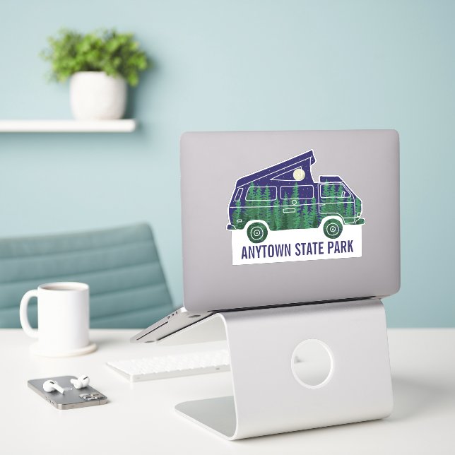 Camper Van mit Pop Up Zent-Text Grafik Aufkleber (Laptop auf Schreibtisch)