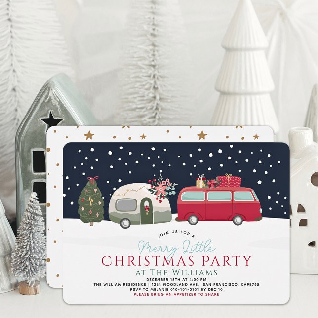 Camper Van Navy Merry Little Christmas Party Einladung (Von Creator hochgeladen)