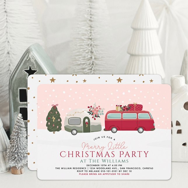 Camper Van Pink Merry Little Christmas Party Einladung (Von Creator hochgeladen)