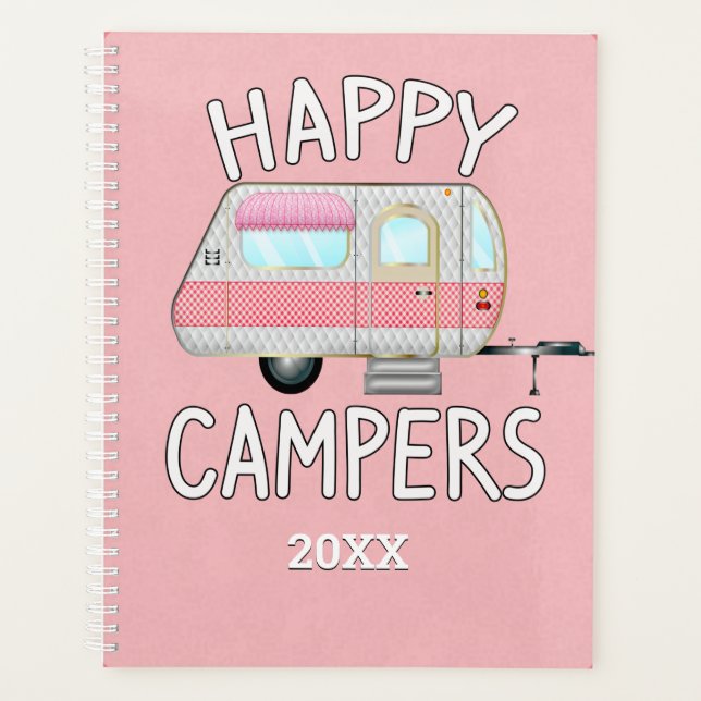 Camper Vintage rose, Campeurs heureux (Devant)