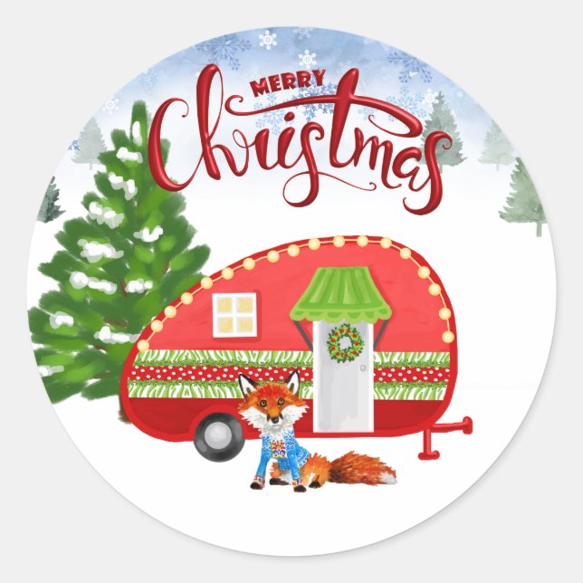 Camper Weihnachtsaufkleber Runder Aufkleber (Vorderseite)