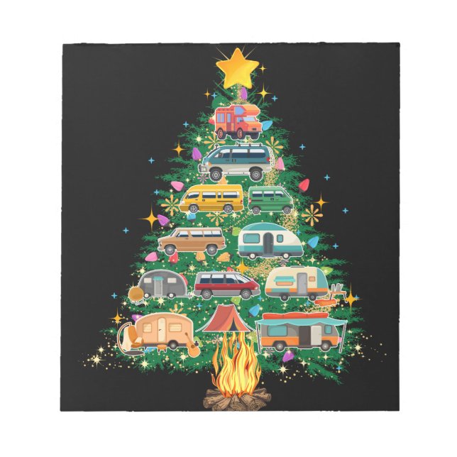 Camper Weihnachtsbaumfahrzeuge Camping Rving Notizblock (Vorderseite)