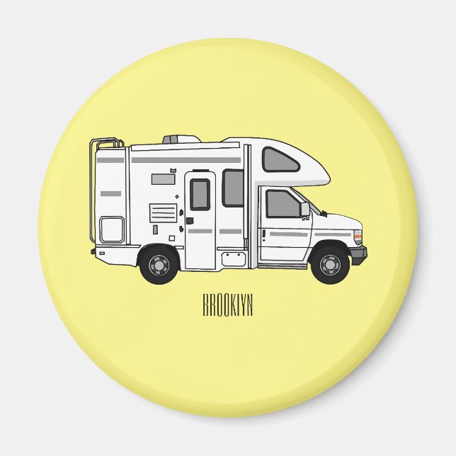 Campervan Cartoon Illustration Magnet (Vorne)