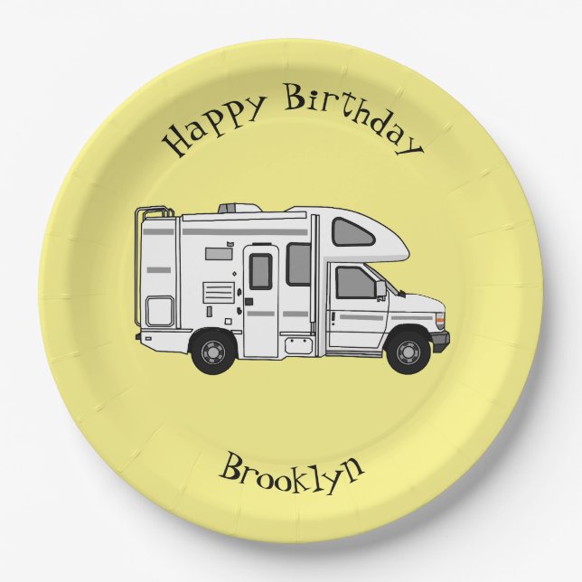 Campervan Cartoon Illustration Pappteller (Vorderseite)