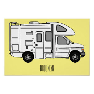 Campervan Cartoon Illustration Poster
