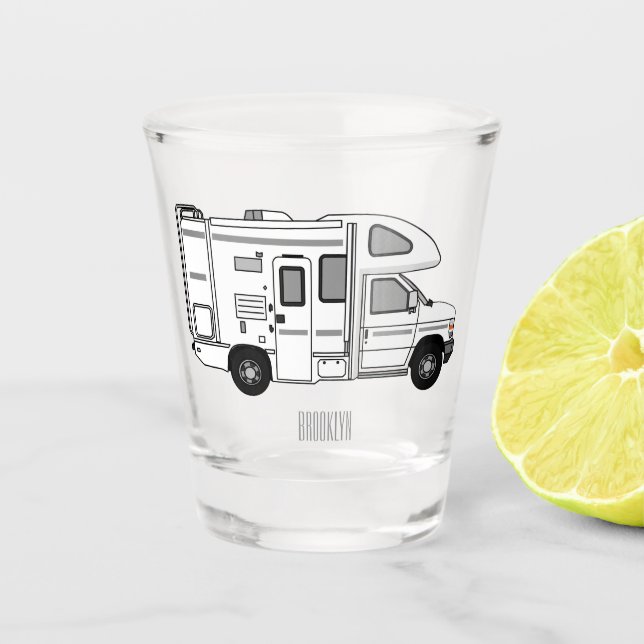 Campervan Cartoon Illustration Schnapsglas (Vorderseite)