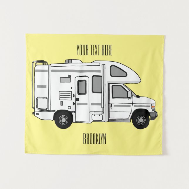 Campervan Cartoon Illustration Wandteppich (Vorderseite (Horizontal))
