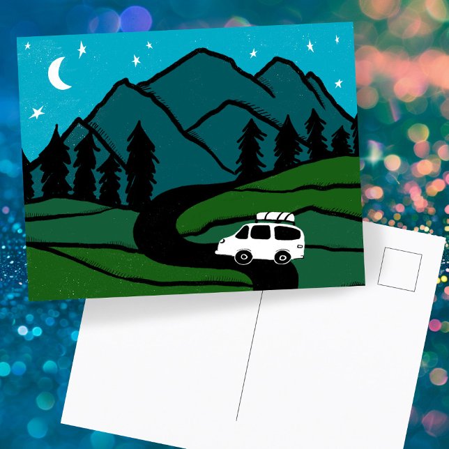 Campervan Mountains Vanlife RV Moon Postkarte (Campervan Mountains Vanlife RV Moon Postcard
)