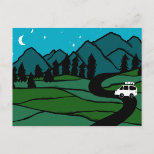 Campervan Mountains Vanlife RV Moon Stars Postkarte