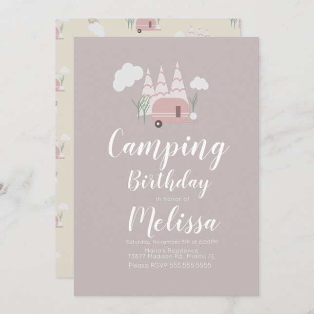 Campfire Camping Birthday Boho Einladung (Vorne/Hinten)