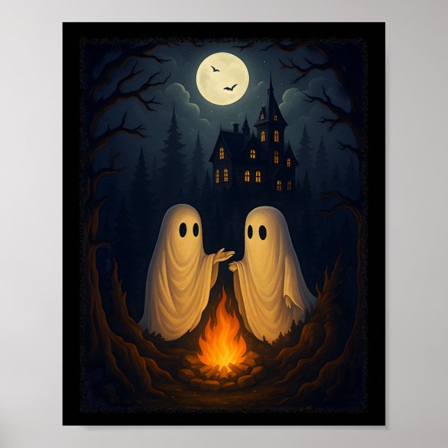 Campfire Ghost Shirt Spuk Forest Bonfire Niedlich Poster (Vorne)