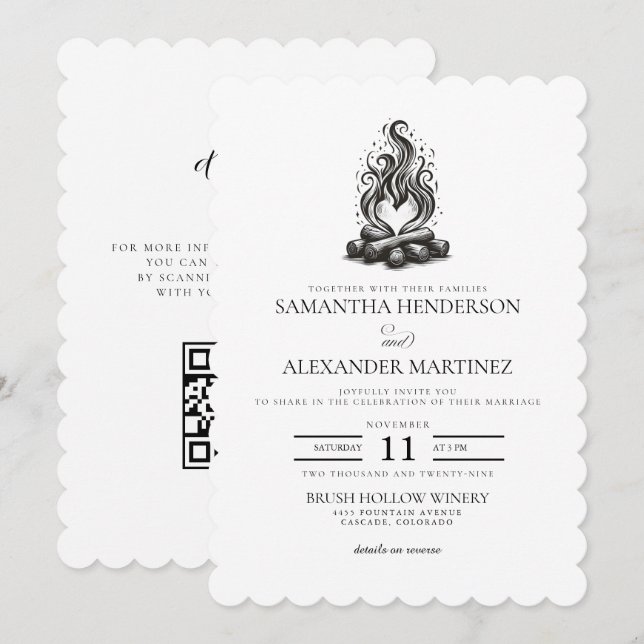 Campfire Love Wedding Einladung (Vorne/Hinten)