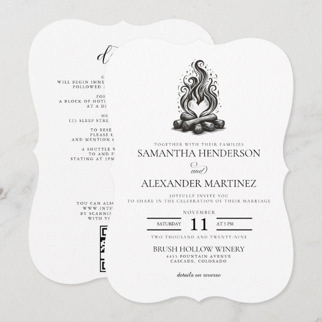 Campfire Love Wedding Einladung (Vorne/Hinten)